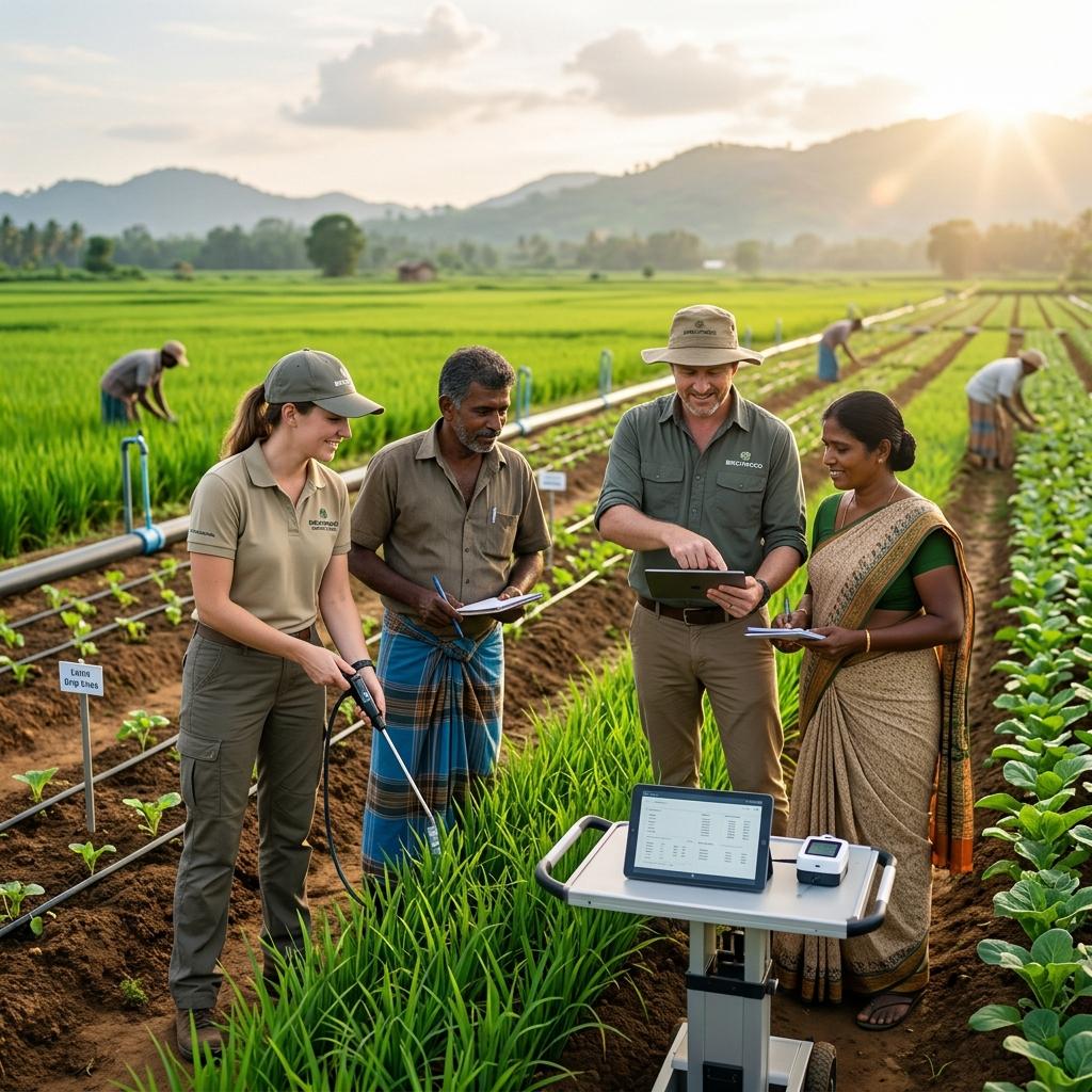 Brichwood AgriTrust team working with local Sri Lankan rice farmers in the field